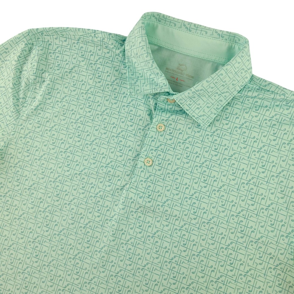 Southern Tide Polo Shirt Mens L Green Golf Club Print Performance Stretch Top